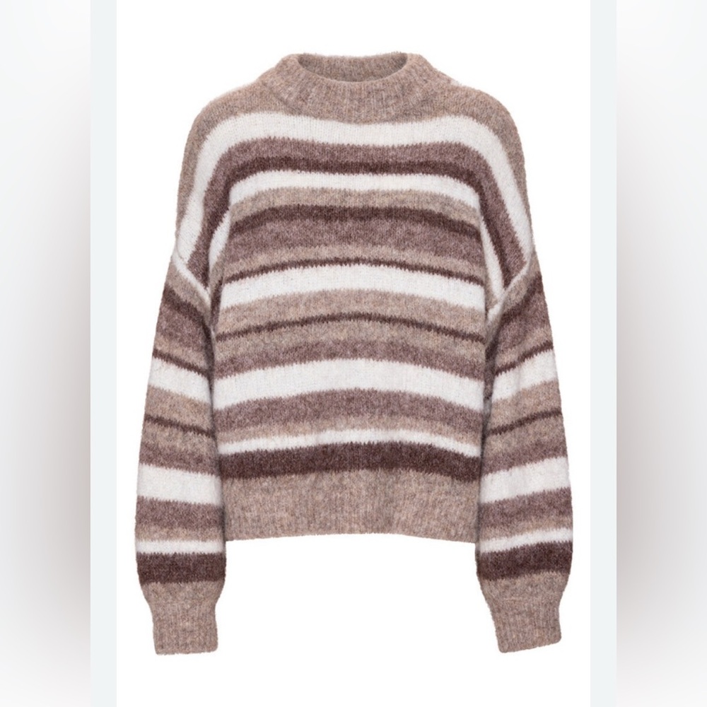 Elegant Striped Brown and White Women's Turtleneck Sweater from Copenhagen